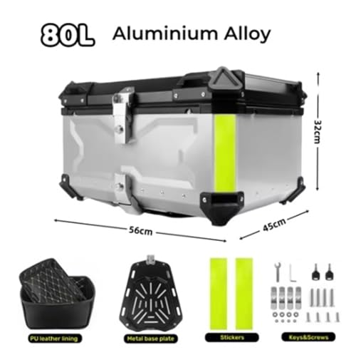 Coffre de moto en aluminium 80L Argent avec support universel - 2