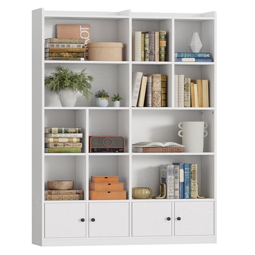 IRONCK Bookshelves and Bookcase, 6 Tiers Large Bookshelf with 4 Doors, Floor Standing Tall Display Storage Shelves for Home Office, Living Room, Bedroom, White