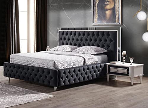 Casa Padrino Conjunto de Dormitorio de Madera Maciza de Lujo Gris Oscuro/Blanco – 1 Cama Doble con Cabecera y 2 Mesitas de Noche – Muebles de Dormitorio – Colección de Lujo