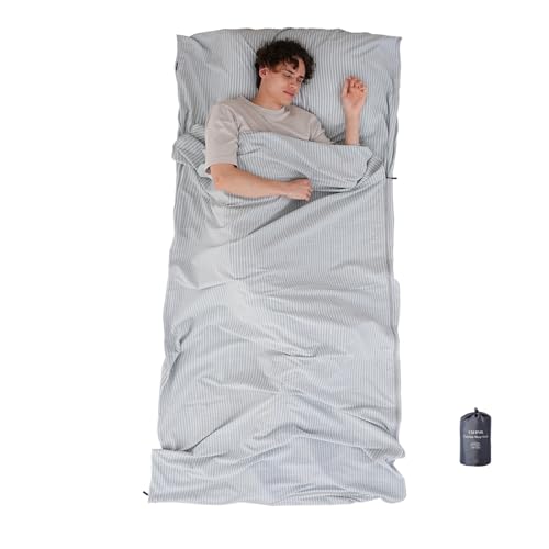 EXERMIL 100% Cotton Sleeping Bag Liner with Full Length Zipper on 3 Sides; Single/Double Adult Sleep Sack for Travel & Camping, Multifunctional Travel Sheets (Unzipped 87”x87”) for Hotel, Lightweight