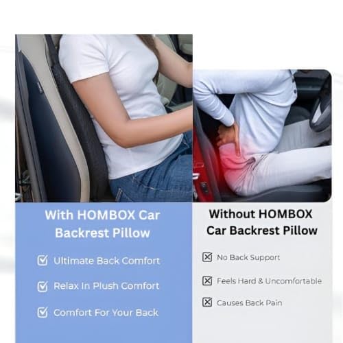 Image of HOMBOX Car Backrest Memory Foam Lumbar Support Cushion for Car Seat | Orthopedic Lower Back Support Pillow | Ergonomic Back Cushion for Driving | Breathable Washable Cover I Black