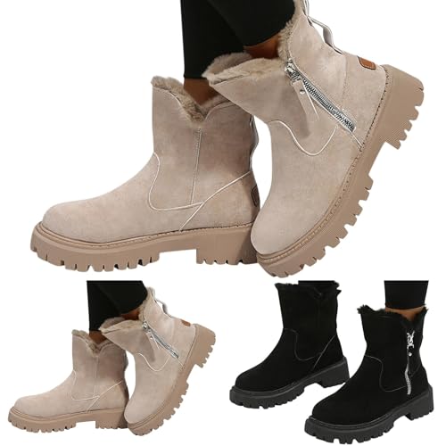 Botas Con Pelo Por Dentro Mujer Botas y Botines Botas de Nieve para Mujer e Invierno a la Parte Inferior Gruesa Antideslizante Felpa Botas Mujer Invierno Beige Botines