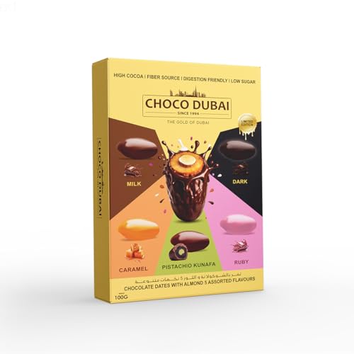 Choco Dubai Chocolate Covered Dates with Almond Pistachio Kunafa & Assorted Flavors | Premium UAE Gift Box (100g)