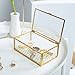 Levilan Copper Golden Vintage Glass Lidded Box Bracelet Keepsake Decorative Jewelry Display Personalized Large Clear Rectangle Box Rings Bracelet Golden Organizer Home Decor (Meas: 5.75x3.5x2 in)