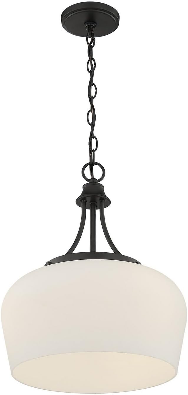 Savoy Essentials 7-6034-3-BK Octave White Opal Glass Trapezoidal Drum Pendant, 3-Light 180 Total Watts, 18" H x 15" W, Matte Black