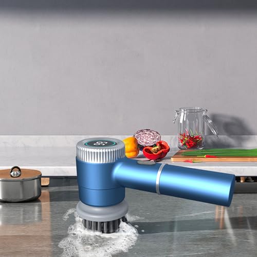 Image of Handheld Electric Spin Scrubber, Cordless Handheld Scrubber with Battery Level Display, Rechargeable Power Scrubber with 3 Adjustable Speeds & 5 Replaceable Heads for Kitchen, Bathroom, Sink, Window