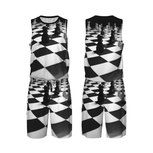 Maillot de basket-ball 2 pièces homme à damier noir et blanc