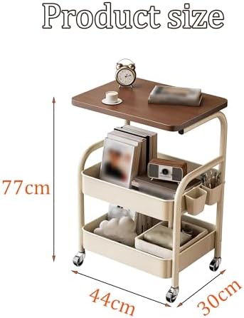 Rolling Utility Cart on Wheels, Lockable Trolley for Kitchen, Bedroom & Living Room Side Table, Multi-Functional Storage, Black, 17.3"x11.8"x30.3"