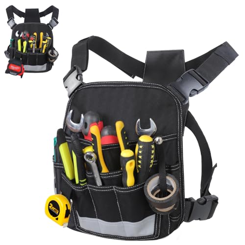 Amotpo Electrician Tool Pouch Durable 13 Pockets Tool Pouch Portable Electrician Bag for Men with Adjustable Shoulder Strap Tool Chest Organizer for Technician Maintenance Carpenter Woodworker