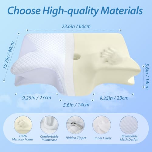 HOMCA Nackenkissen Memory Foam Kissen 2 in 1 Nackenstützkissen Ergonomisches Kopfkisse für...