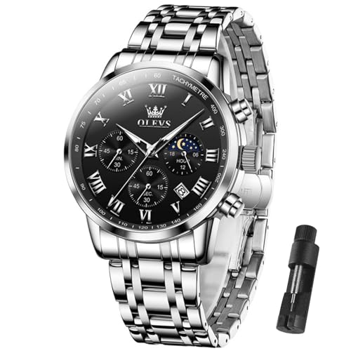OLEVS Men Multifunction Watch, Multi Dial Waterproof Luminous Chronograph Men's Watch with Date Gift for Men,Stainless Steel Watches for Men,Classic Men Wrist Watch