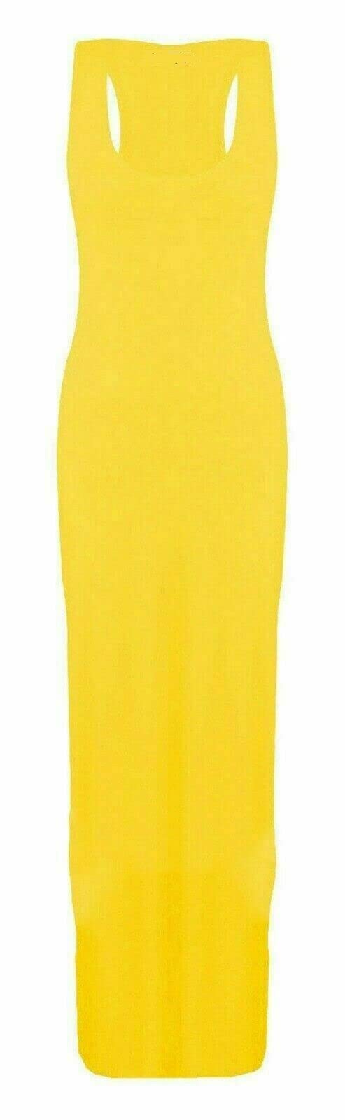 Women's Yellow Jersey Long Summer Vest Racer Muscle Back Maxi Dress Plus Size 8-26 (Xxl (20-22), )