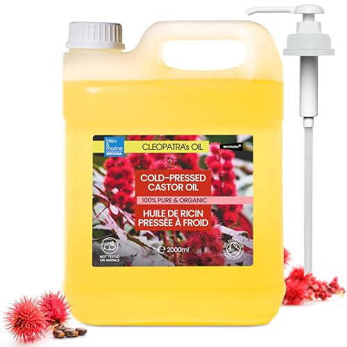 Aceite de Ricino Orgánico Prensado en Frío - Estimula el Crecimiento del Cabello, Pestañas, Fortalece la Barba, Uñas - 100% Puro y Natural, Hidratante, Suaviza Arrugas, Reduce Ojeras, 2000 ml