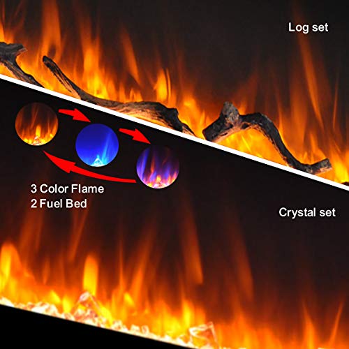 Valuxhome Electric Fireplace, 72 Inches Wall Mounted Fireplace With Overheating Protection, Thermostat, Timer & Remote, Log & Crystal, Touch Screen, 1500/750W, Black #TOP6