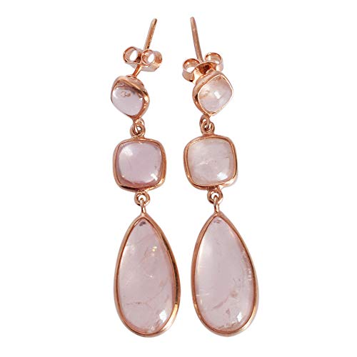 Boucles d'oreilles quartz rose argent, le cadeau idéal pour femme