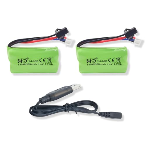 2PCS 7.4V 500mAh SM-2P Plug-in Rechargeable RC Vehicle Li-ion Battery for Remote Control Toys, Model Cars, Off-Road Vehicles, Electric Gumball Blasters and Other Devices That Require re