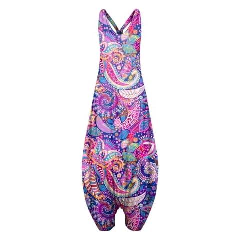 Flovey Boho Sleeveless Harem Jumpsuit Overalls African Romper Palazzo Pants Plus Size Long Bib Pants Wide Leg (19, S) Cover
