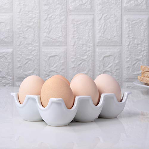 Miicol Porcelain 6 Cups Egg Tray, Ceramic Eggs Dispenser, Egg Holder Set Kitchen Restaurant Fridge Storage… #TOP2