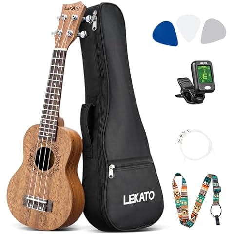 LEKATO 21 Inch Sapele Ukulele Starter Kit Cover