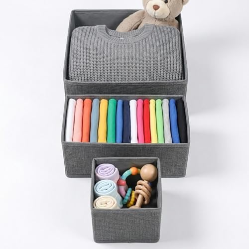 Image of Foldable Non-Woven Fabric Cube Storage Box Drawer Organizer (Pack of 3) | Collapsible Wardrobe Storage Bins for Clothes, Toys, Books & Shelves | Durable Closet Organizer Basket