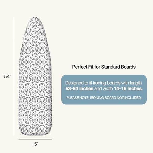 Image of Ironing Board Cover and Pad 15 inchx54 inch Extra Thick Natural Cotton, Scorch and Stain Resistant Padding,Standard Size Iron Board Cover with Fasteners Heavy Duty Elastic Edge, Heatproof Ash
