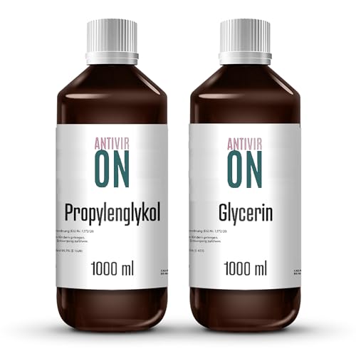 1000 ml Glycerin E422 + 1000 ml Propylenglykol E1520, Perfekt für DIY, Pharmaqualität Reinheit, Lebensmittelqualität, Raw Material VG + PG, Rein
