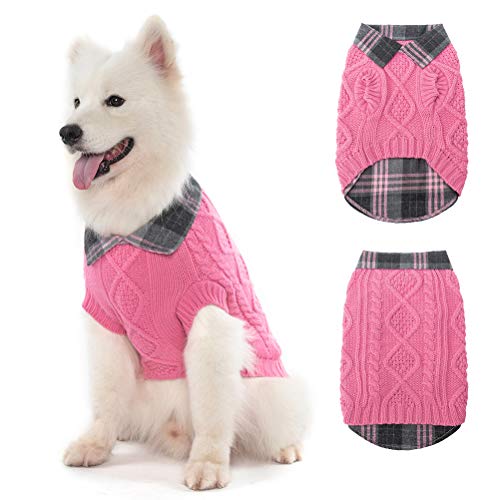 Warm Dog Sweater Winter Clothes - Plaid Patchwork Pet Doggy Knitted Sweaters Comfortable Coats for Cold Weather, Fit for Small Medium Large Dogs
