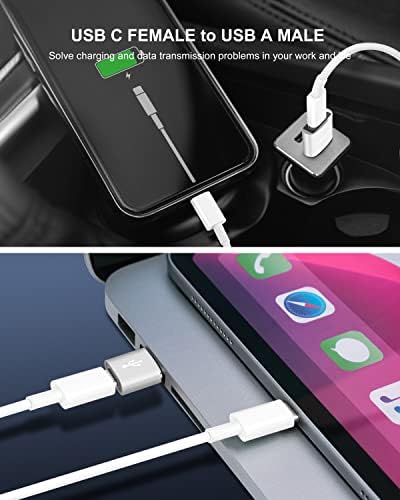 Ulepszony adapter USB C żeński na USB A, konwerter typu C na USB A do Apple iWatch 7, MacBook, iPhone 11 12 13 14 Pro Max, iPad Mini 6, Samsung Galaxy S20 S21 S22 (6Pack Mix)