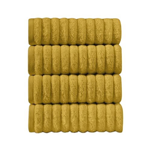 Image of Elegant Comfort Luxury 100% Turkish Cotton Corduroy Ribbed 4 Pack Hand Towel Set 16 x 28 Inch - Absorbent, Super Soft, Quick Dry, Premium Towels for Bathroom, Gym, Spa and Hotel Use, Gold