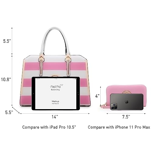 Dasein Women Large Handbag Purse Vegan Leather Satchel Work Bag Shoulder Tote With Matching Wallet (Pink/White) #TOP5