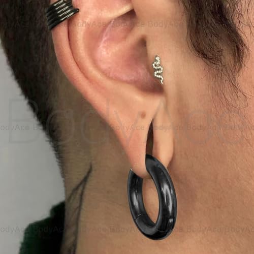 BodyAce Hinged Segment Clicker PA Rings, 2G-12G Large BCR Barbells, Surgical Steel Septum Nose Ring, Black Ear Gauge Earrings Hoops [Black,8G,Hoops:10mm] - Image 6