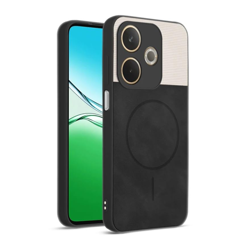 Image of Bintage CASE Mac Safe Design Hard Light Weight Back Case | Soft Border Camera Protect | Dual PU Leather Finish Back Cover Compatible for Oppo A5 Pro 5G - White & Black