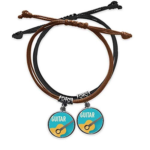 Bracelet Guitare Musique Cuir Double Bleu Bijou Amoureux
