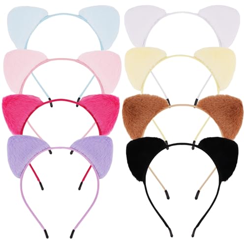 ACO-UINT 8 Pack Cat Ears Headbands for Women, Cute Cat Headbands Cat Party Decorations Cat Ears Hairbands, Halloween Costume Hair Accessories for Women