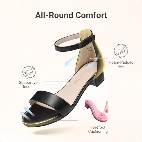 Image of DREAM PAIRS Girls Sandals Low Heel Dress Pump Ankle Strap Flower Wedding Party Shoes for Little Kid /Big Kid