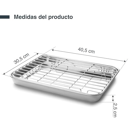 Miniatura 2 de Lacor - 15567 - Bandeja Con Rejilla Essential, Bandeja Acero Inoxidable, Alta Conductividad Térmica, Rejilla Extraíble, Apta Para Horno, Congelador Y Frigorífico, 40.5x30.5 Cm