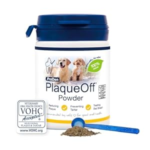 ProDen PlaqueOff Powder for Dogs & Cats, Tartar & Bad Breath Remover 100% Natural Teeth Cleaner and Plaque Remover 60 g