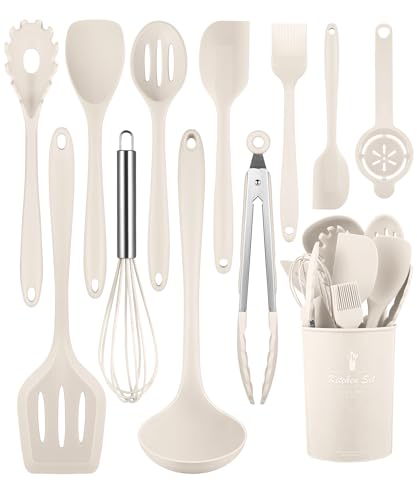 Image of Khaki Kitchen Utensils Set-12 Pieces Silicone Cooking Utensils Set