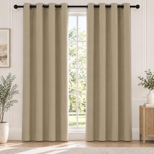 Deconovo 100% Blackout Curtains 95 Inch Long for Bedroom with Black Liner