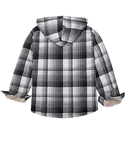Image of ZENTHACE Boys Sherpa Fleece Lined Flannel Plaid Button Down Shirt Jacket,Hooded Flannel Shirt with Hand Pockets