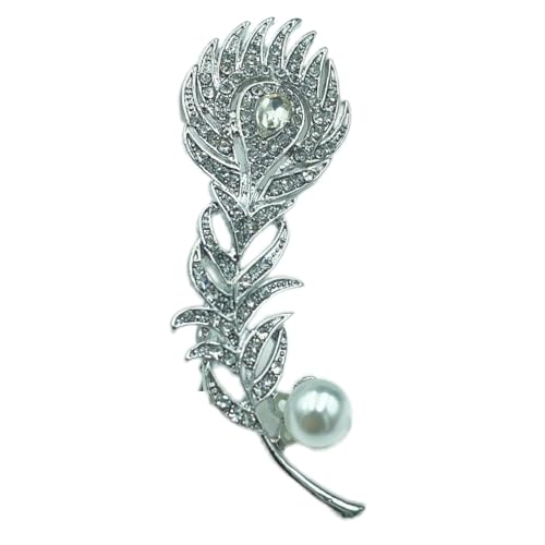 Image of Rhinestone Feather Brooches for Women Men,Vintage Animal Peacock Pin Gold /Silver /Blue / Crystal Diamond Lapel Pins Fashion Enamel Feather Leaf Brooch Elegant Dress Coat Pin Decor Wedding Christmas Birthday Jewelry