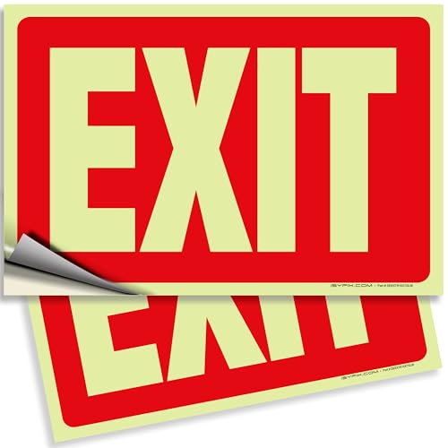 iSYFIX Exit Glow in the Dark Sign Stickers Red 2 Pack 10x7 Inch