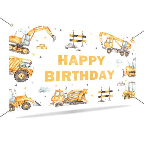 Mocsicka Construction Birthday Backdrop Dump Truck Excavator Crane Birthday Party Banner Digger Excavator Truck Background Photography Studio Props Boy Kids Birthday Decorations by Mocsicka - Used condition - Image 5