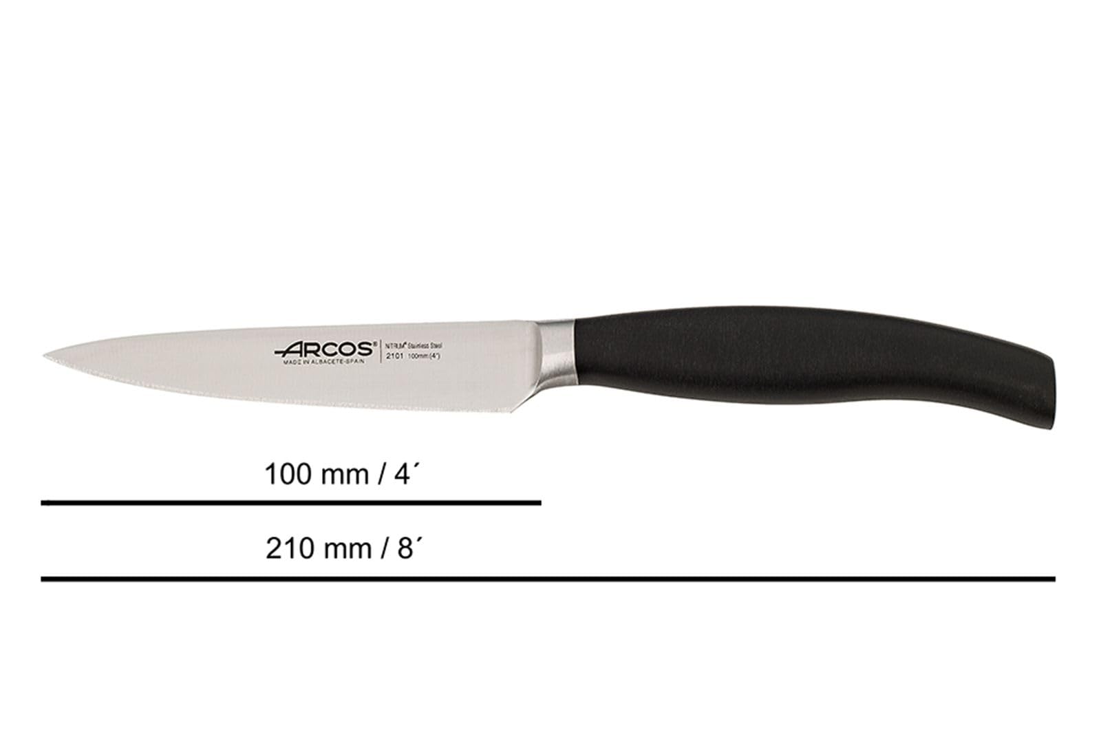Arcos Serie Clara - Set 4 Cuchillos de Cocina (Mondador + Cocina + Chef + Tijeras) - Acero Inoxidable Forjado NITRUM - Mango Inyectado de Polipropileno - Color Negro