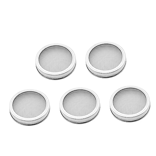 GRIRIW 5 Tapas Reutilizables De Acero Inoxidable para Frascos De Vidrio Tapas para Germinación De Cocina De Boca Ancha para Conservas De Malla Plateada