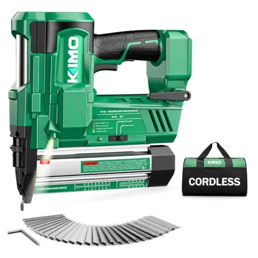 KIMO 18 Gauge Nail Gun Battery Powered 2 in 1 Cordless Brad Nailer/Electric Stapler, w/20V Battery & Charger, Adjustable Depth, 18 GA Nailer/Staples for Upholstery, Home Improvement and Woodworking