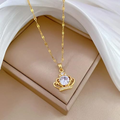 Generic 14K Yellow Gold Regal Crown Pendant Necklace - Queen Crown Charm with Chain - Perfect for Women & Special Occasions2