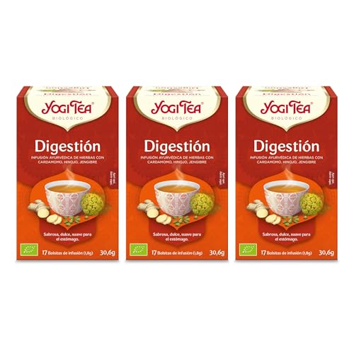 Yogi Tea - Digestión - Infusión Ayurvédica - Mezcla de Cardamomo, Hinojo y Jengibre - Sin Cafeína - Pack de 3x17 bolsitas (51 bolsitas en total)