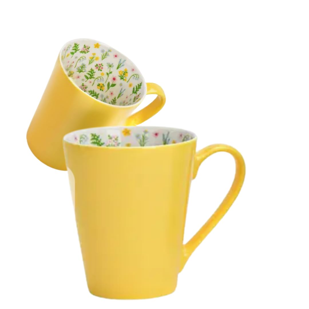 Juego de 3 tazas de café de porcelana, color pastel, interior con estampado de flores, rosa, amarillo, verde, idea de regalo de Pascua, 13 x 12 x 9 cm, 380 ml (3, rosa, amarillo y verde, juego de 3