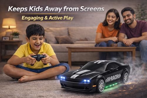 Image of 360 Remote Control Stunt Car for Kids | 1:24 RC Racing Drift Car with LED Lights, 2.4GHz Controller, Rechargeable Battery, Long Range 160ft | Gift Toy for Boys & Girls (Black)